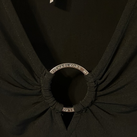 NWT $140 Michael Kors black V neck dress with metal ring accent. Stretchy. Sz M. - Picture 15 of 15